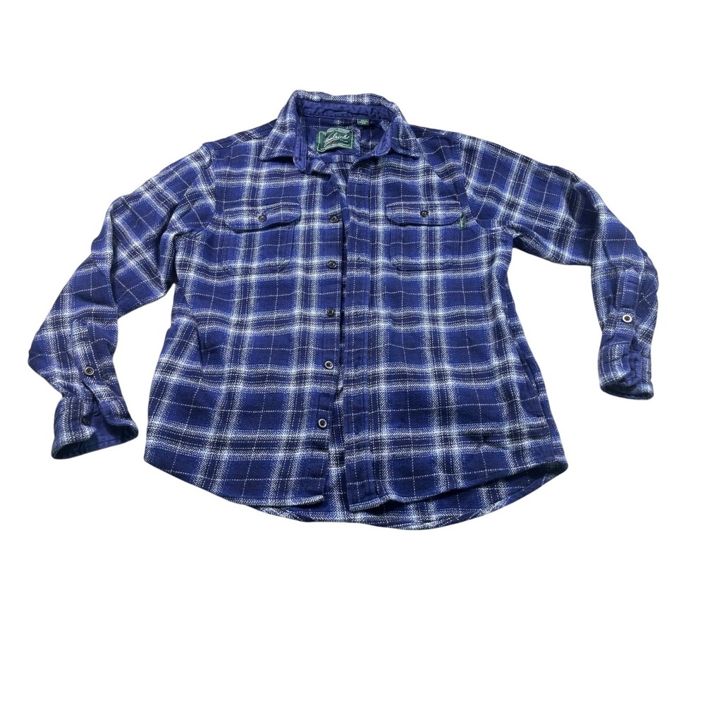 Woolrich‎ Blue White Plaid Heavy Flannel Shirt Mens Medium Button Front Outdoor